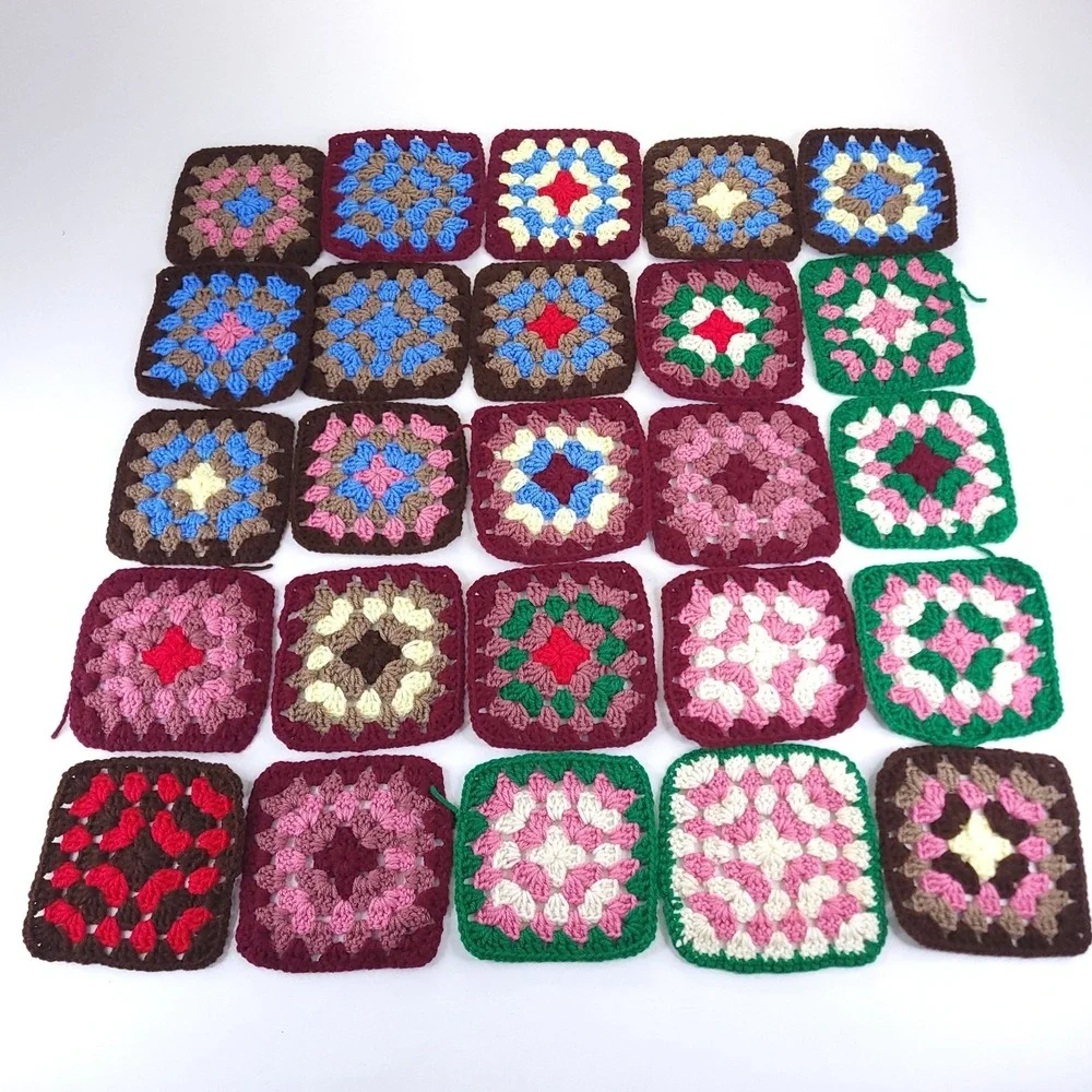 Lot of 74 - 5.5 Inch Granny Squares Various Colors Handmade Crochet Blankets